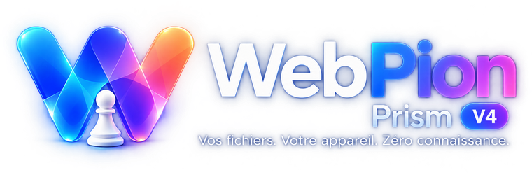 Logo officiel WebPion Prism avec W multicolore et pion blanc